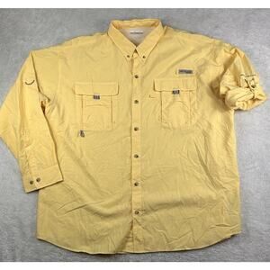 Columbia PFG Shirt Men’s XXL UPF 30+ Vented Fishing Yellow Long Sleeve Pockets